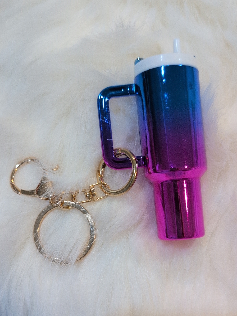 Gradient Blue-Pink Metallic Tumbler Keychain Bagcharm